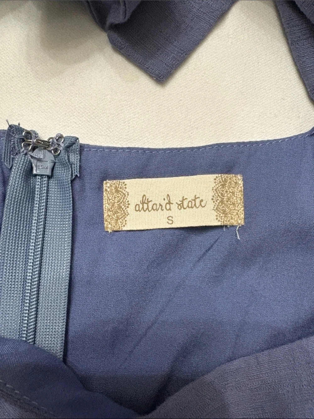 Altar'd State Dusty Blue Puff-Sleeve Tie-Back Dress